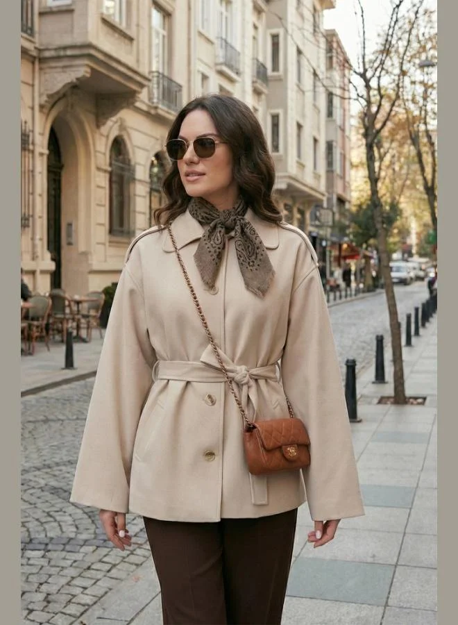 ليلا Lela Relaxed Fit Belt Detail Classic Collar Women's Trench Coat 6927651